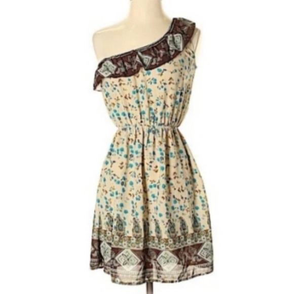 Blu Pepper One Shoulder Floral Western Bohemian Dress M - Picture 1 of 14
